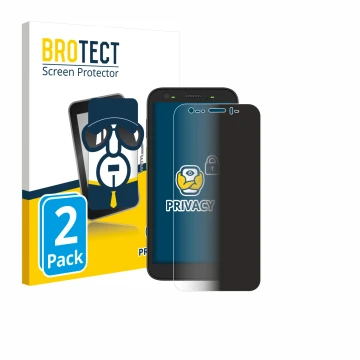 Vorderseite einer Produktverpackung mit dem Markenlogo BROTECT. Daneben ist das Gerät Zebra TC501 mit dem zugehörigen Displays