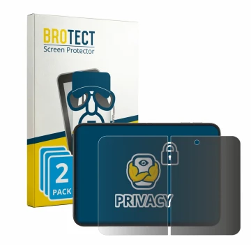 Vorderseite einer Produktverpackung mit dem Markenlogo BROTECT. Daneben ist das Gerät Apple iPhone Duo (Inneres Display) mit d