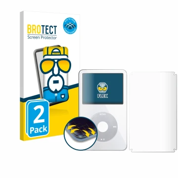 Vorderseite einer Produktverpackung mit dem Markenlogo BROTECT. Daneben ist das Gerät Apple iPod Classic Video (Display+Rückse