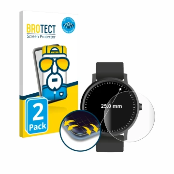 Vorderseite einer Produktverpackung mit dem Markenlogo BROTECT. Daneben ist das Gerät Armbanduhren (Kreisrund, ø: 25 mm) mit d