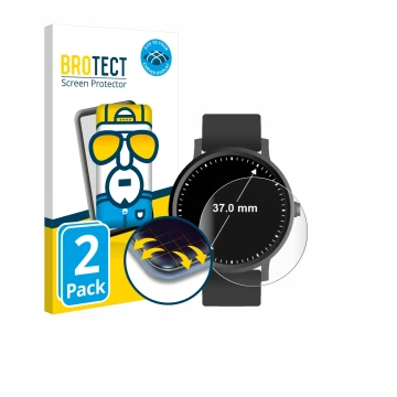 Vorderseite einer Produktverpackung mit dem Markenlogo BROTECT. Daneben ist das Gerät Armbanduhren (Kreisrund, ø: 37 mm) mit d