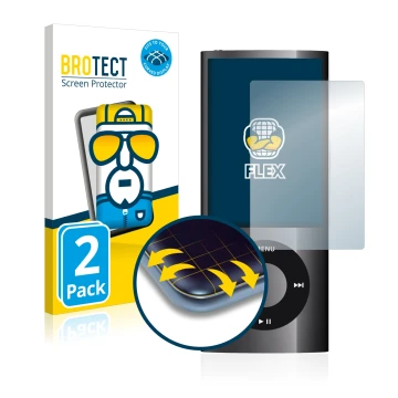 Vorderseite einer Produktverpackung mit dem Markenlogo BROTECT. Daneben ist das Gerät Apple iPod nano 2009 (5. Gen.) mit dem z