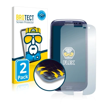 Vorderseite einer Produktverpackung mit dem Markenlogo BROTECT. Daneben ist das Gerät Samsung Galaxy S3 I9300 mit dem zugehöri