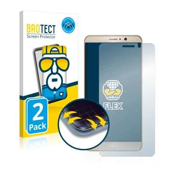 Vorderseite einer Produktverpackung mit dem Markenlogo BROTECT. Daneben ist das Gerät Huawei Mate 9 mit dem zugehörigen Displa