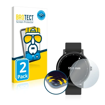 Vorderseite einer Produktverpackung mit dem Markenlogo BROTECT. Daneben ist das Gerät Armbanduhren (Kreisrund, ø: 55 mm) mit d