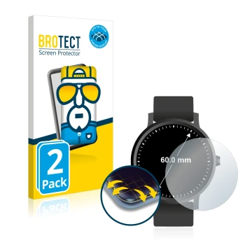 Vorderseite einer Produktverpackung mit dem Markenlogo BROTECT. Daneben ist das Gerät Armbanduhren (Kreisrund, ø: 60 mm) mit d