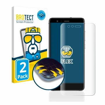 Vorderseite einer Produktverpackung mit dem Markenlogo BROTECT. Daneben ist das Gerät Huawei P10 Lite mit dem zugehörigen Disp