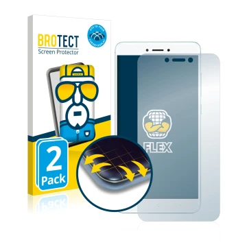 Vorderseite einer Produktverpackung mit dem Markenlogo BROTECT. Daneben ist das Gerät Xiaomi Redmi 4X mit dem zugehörigen Disp