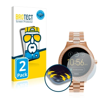 Vorderseite einer Produktverpackung mit dem Markenlogo BROTECT. Daneben ist das Gerät Fossil Q Venture mit dem zugehörigen Dis