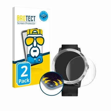 Vorderseite einer Produktverpackung mit dem Markenlogo BROTECT. Daneben ist das Gerät Garmin vivoactive 3 mit dem zugehörigen 