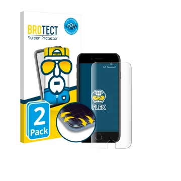 Vorderseite einer Produktverpackung mit dem Markenlogo BROTECT. Daneben ist das Gerät Apple iPhone SE 2 2020 mit dem zugehörig