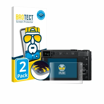 Vorderseite einer Produktverpackung mit dem Markenlogo BROTECT. Daneben ist das Gerät Panasonic Lumix DC-TZ202 mit dem zugehör