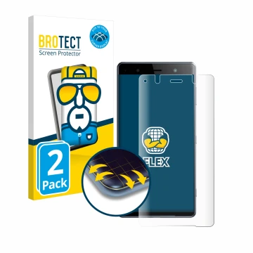 Vorderseite einer Produktverpackung mit dem Markenlogo BROTECT. Daneben ist das Gerät Sony Xperia XZ2 Premium mit dem zugehöri