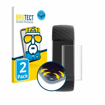 Vorderseite einer Produktverpackung mit dem Markenlogo BROTECT. Daneben ist das Gerät Fitbit Charge 3 mit dem zugehörigen Disp