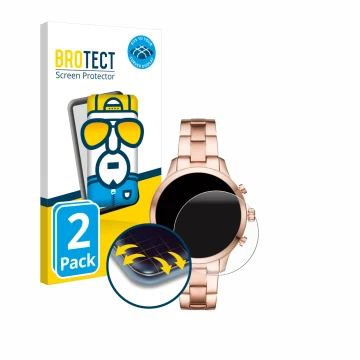 Vorderseite einer Produktverpackung mit dem Markenlogo BROTECT. Daneben ist das Gerät Michael Kors Access Runway (41 mm) mit d