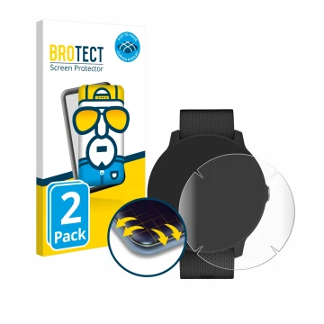 Vorderseite einer Produktverpackung mit dem Markenlogo BROTECT. Daneben ist das Gerät Garmin vivoactive 3 Music mit dem zugehö