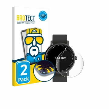 Vorderseite einer Produktverpackung mit dem Markenlogo BROTECT. Daneben ist das Gerät Armbanduhren (Kreisrund, ø: 41.5 mm) mit