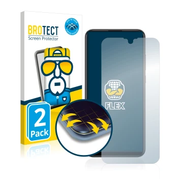 Vorderseite einer Produktverpackung mit dem Markenlogo BROTECT. Daneben ist das Gerät Huawei P smart 2019 mit dem zugehörigen 