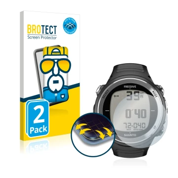 Vorderseite einer Produktverpackung mit dem Markenlogo BROTECT. Daneben ist das Gerät Suunto D4F mit dem zugehörigen Displaysc