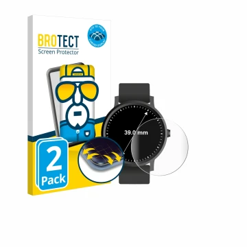 Vorderseite einer Produktverpackung mit dem Markenlogo BROTECT. Daneben ist das Gerät Kreisrunde Displays (ø: 39 mm) mit dem z