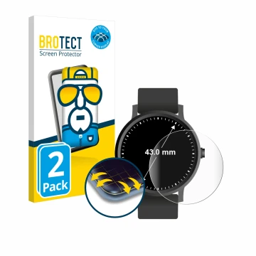 Vorderseite einer Produktverpackung mit dem Markenlogo BROTECT. Daneben ist das Gerät Kreisrunde Displays (ø: 43 mm) mit dem z