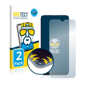Vorderseite einer Produktverpackung mit dem Markenlogo BROTECT. Daneben ist das Gerät Samsung Galaxy M20 mit dem zugehörigen D