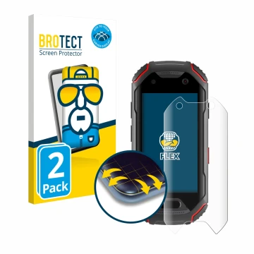 Vorderseite einer Produktverpackung mit dem Markenlogo BROTECT. Daneben ist das Gerät Unihertz Atom mit dem zugehörigen Displa