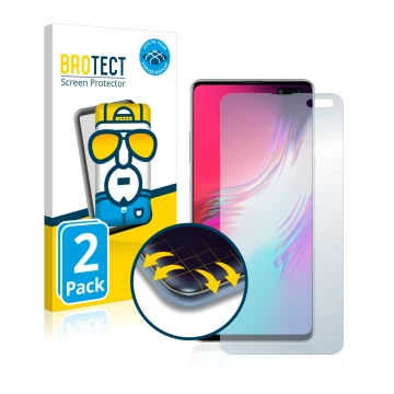Vorderseite einer Produktverpackung mit dem Markenlogo BROTECT. Daneben ist das Gerät Samsung Galaxy S10 5G mit dem zugehörige
