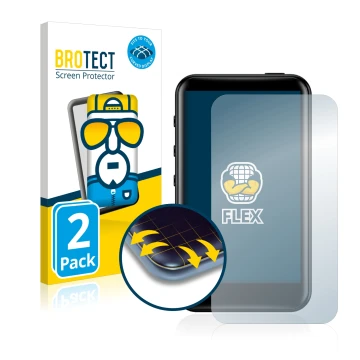 Vorderseite einer Produktverpackung mit dem Markenlogo BROTECT. Daneben ist das Gerät FiiO M6 mit dem zugehörigen Displayschut