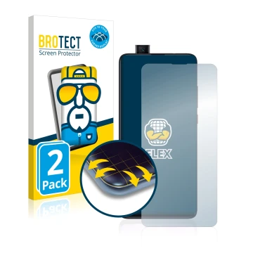 Vorderseite einer Produktverpackung mit dem Markenlogo BROTECT. Daneben ist das Gerät Xiaomi Mi 9T mit dem zugehörigen Display