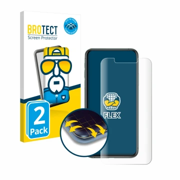 Vorderseite einer Produktverpackung mit dem Markenlogo BROTECT. Daneben ist das Gerät Apple iPhone 11 Pro Max mit dem zugehöri