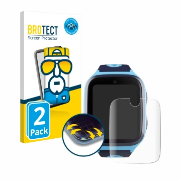 Vorderseite einer Produktverpackung mit dem Markenlogo BROTECT. Daneben ist das Gerät Xplora X4 mit dem zugehörigen Displaysch