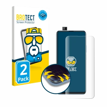 Vorderseite einer Produktverpackung mit dem Markenlogo BROTECT. Daneben ist das Gerät Huawei P smart Pro 2019 mit dem zugehöri