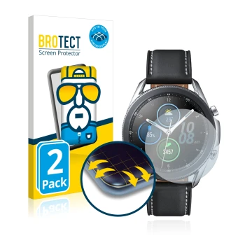 Vorderseite einer Produktverpackung mit dem Markenlogo BROTECT. Daneben ist das Gerät Samsung Galaxy Watch 3 (41mm) mit dem zu