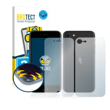 Vorderseite einer Produktverpackung mit dem Markenlogo BROTECT. Daneben ist das Gerät Apple iPhone SE 2 2020 (Display+Rückseit