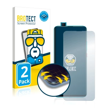 Vorderseite einer Produktverpackung mit dem Markenlogo BROTECT. Daneben ist das Gerät Xiaomi Poco F2 Pro mit dem zugehörigen D