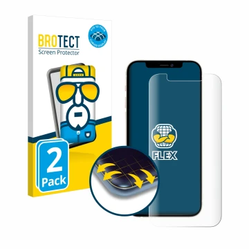 Vorderseite einer Produktverpackung mit dem Markenlogo BROTECT. Daneben ist das Gerät Apple iPhone 12 Pro mit dem zugehörigen 