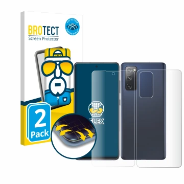 Vorderseite einer Produktverpackung mit dem Markenlogo BROTECT. Daneben ist das Gerät Samsung Galaxy S20 FE 5G (Display+Rückse