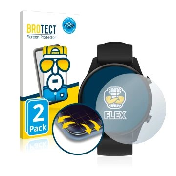 Vorderseite einer Produktverpackung mit dem Markenlogo BROTECT. Daneben ist das Gerät Xiaomi Mi Watch 2021 mit dem zugehörigen