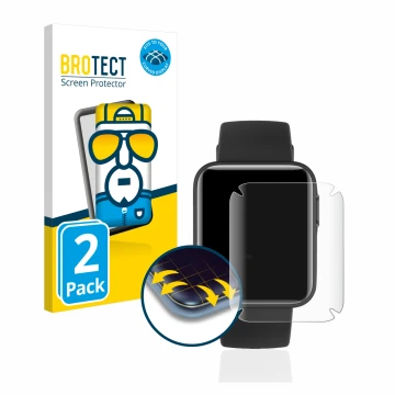 Vorderseite einer Produktverpackung mit dem Markenlogo BROTECT. Daneben ist das Gerät Xiaomi Mi Watch Lite mit dem zugehörigen