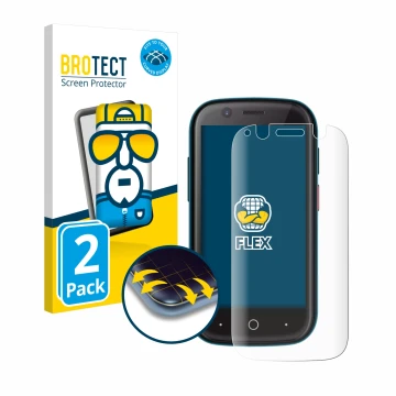 Vorderseite einer Produktverpackung mit dem Markenlogo BROTECT. Daneben ist das Gerät Unihertz Jelly 2 mit dem zugehörigen Dis