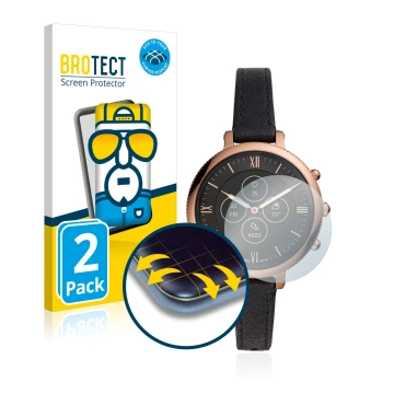 Vorderseite einer Produktverpackung mit dem Markenlogo BROTECT. Daneben ist das Gerät Fossil Monroe Hybrid HR mit dem zugehöri