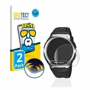 Vorderseite einer Produktverpackung mit dem Markenlogo BROTECT. Daneben ist das Gerät Casio Wave Ceptor WV-58 mit dem zugehöri