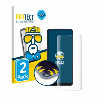 Vorderseite einer Produktverpackung mit dem Markenlogo BROTECT. Daneben ist das Gerät Motorola Moto G Power 2021 mit dem zugeh