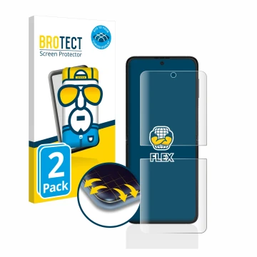 Vorderseite einer Produktverpackung mit dem Markenlogo BROTECT. Daneben ist das Gerät Samsung Galaxy Z Flip 3 5G mit dem zugeh