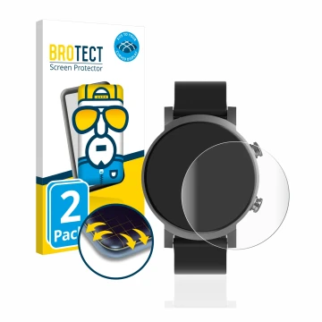 Vorderseite einer Produktverpackung mit dem Markenlogo BROTECT. Daneben ist das Gerät Mobvoi Ticwatch E3 mit dem zugehörigen D