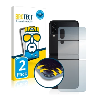 Vorderseite einer Produktverpackung mit dem Markenlogo BROTECT. Daneben ist das Gerät Samsung Galaxy Z Flip 3 5G (Rückseite) m