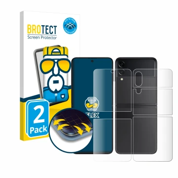 Vorderseite einer Produktverpackung mit dem Markenlogo BROTECT. Daneben ist das Gerät Samsung Galaxy Z Flip 3 5G (Display+Rück