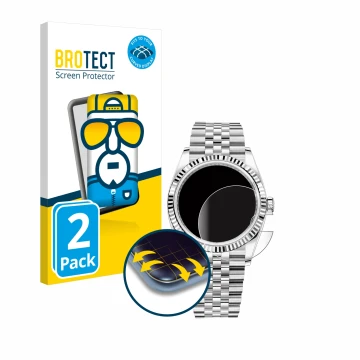 Vorderseite einer Produktverpackung mit dem Markenlogo BROTECT. Daneben ist das Gerät Rolex Datejust 36 mit dem zugehörigen Di