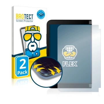 Vorderseite einer Produktverpackung mit dem Markenlogo BROTECT. Daneben ist das Gerät Microsoft Surface Duo 2 (Äußeres Display